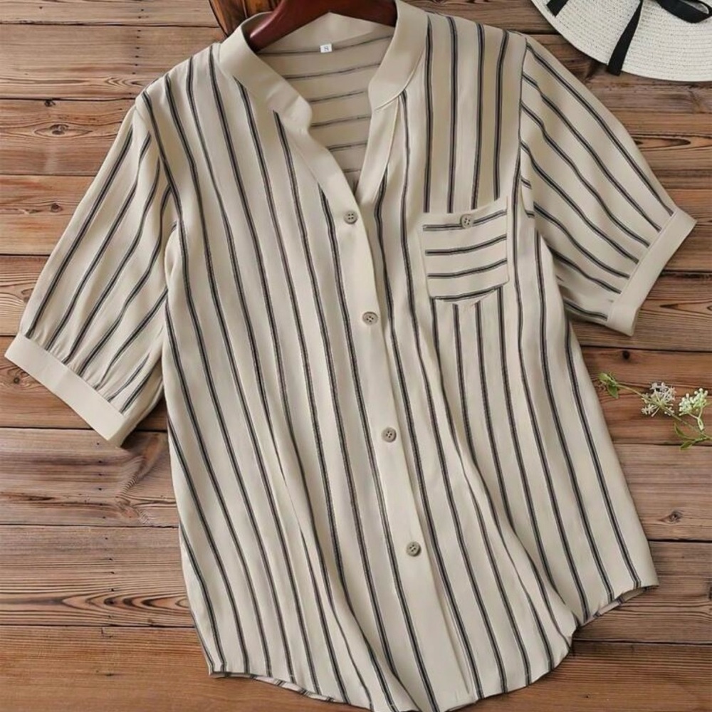2 pairs of shirts! SHEIN Beige and Black Striped Blouse